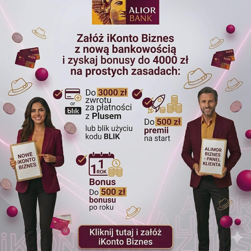 promocja alior bank: ikonto biznes z bonusami do 4000 zł i zwrot za płatności kartą lub blik
