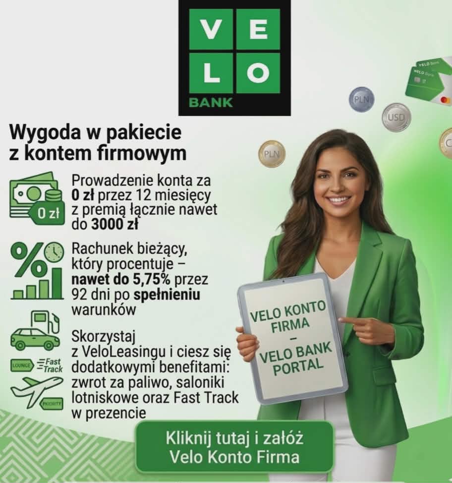 promocja velobank: konto firmowe z premią do 3000 zł, lokata 5,75% i benefity veloleasingu