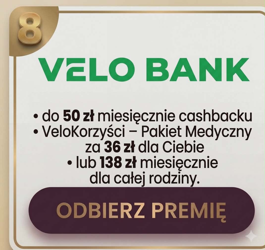 promocja velobank: darmowe velokonto, cashback do 50 zł miesięcznie i pakiet medyczny velokorzyści
