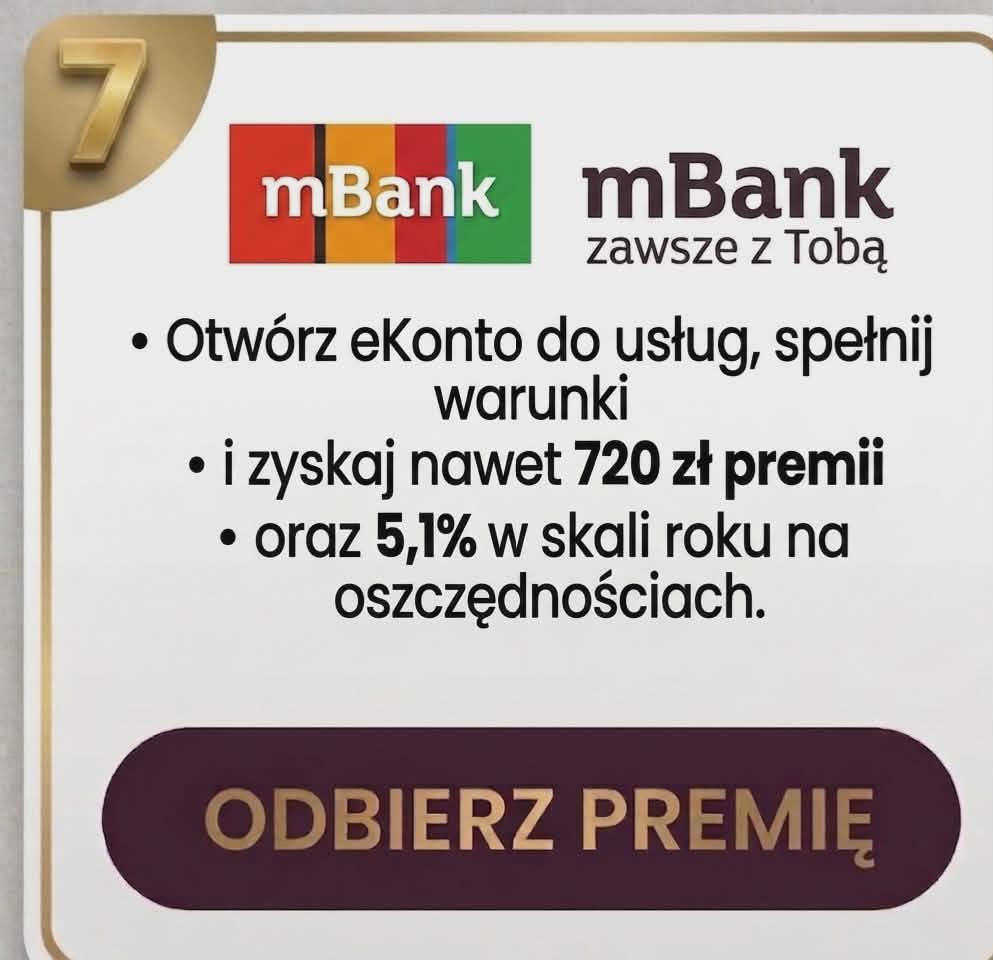 promocja mbank: zyskaj do 720 zł premii za ekonto do usług i 5,1% na oszczędnościach