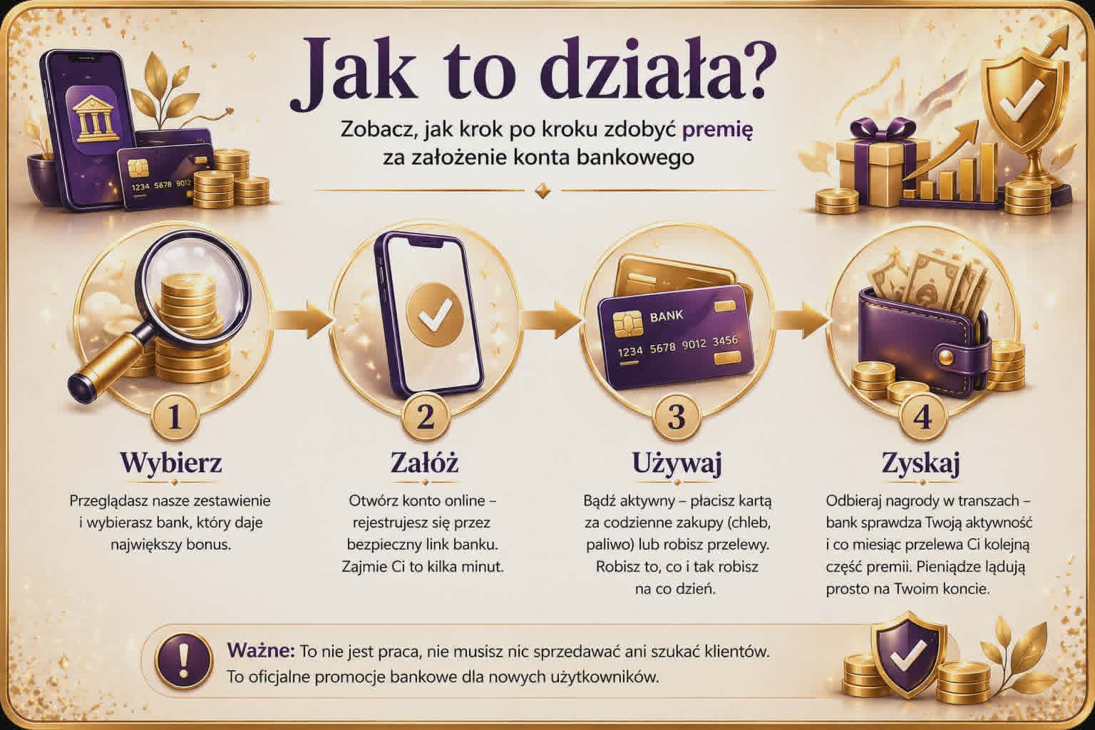 Zobacz, jak krok po kroku zdobyć premię za założenie konta bankowego