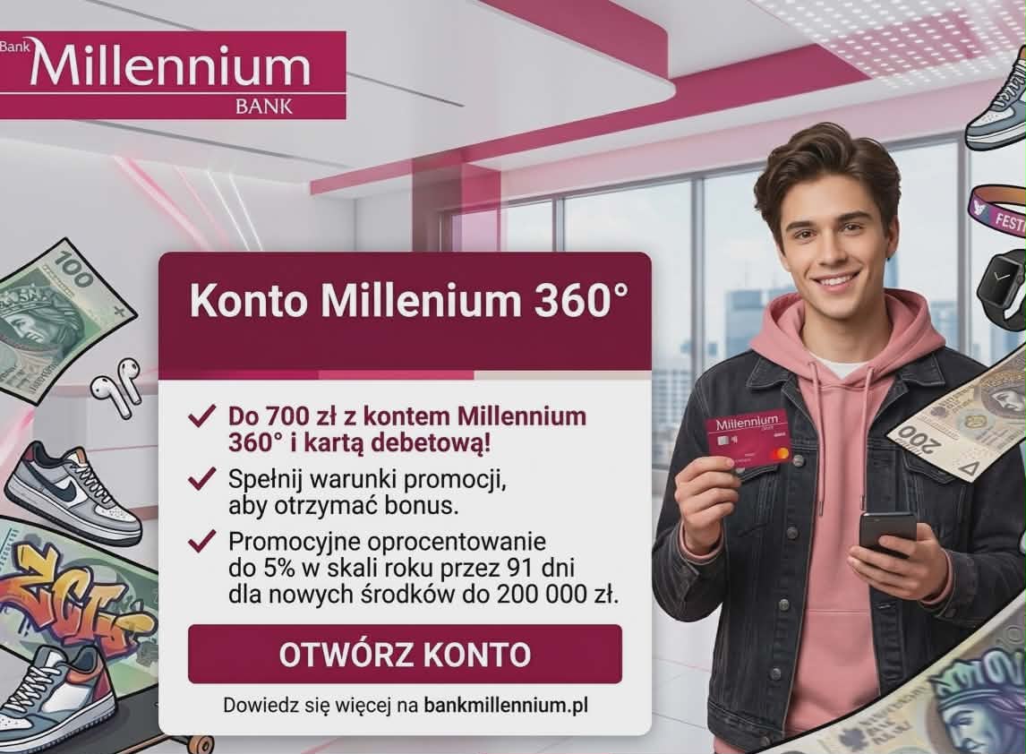 promocja bank millennium dla młodych: do 700 zł bonusu z kontem millennium 360 i 5% na oszczędnościach