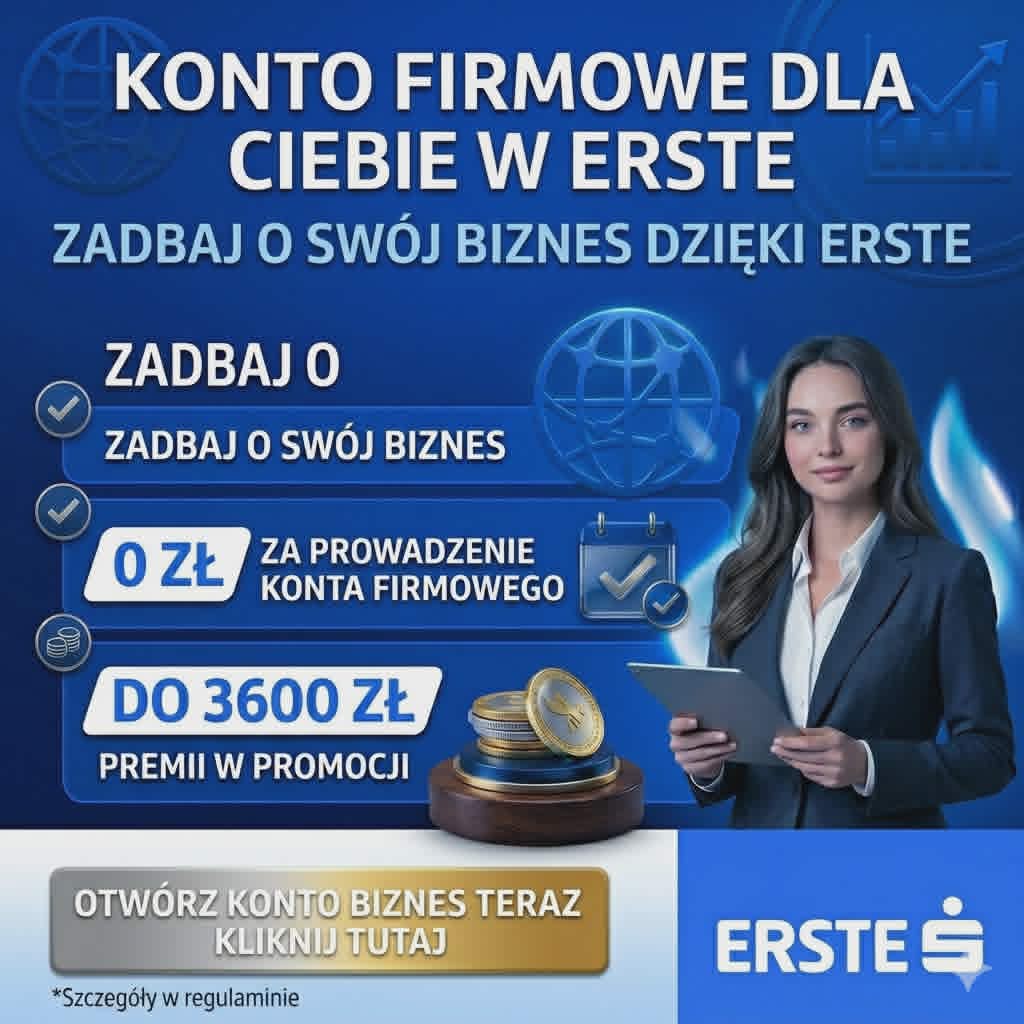promocja Erste bank polska dawny Santander : konto firmowe za 0 zł i do 3600 zł premii dla biznesu