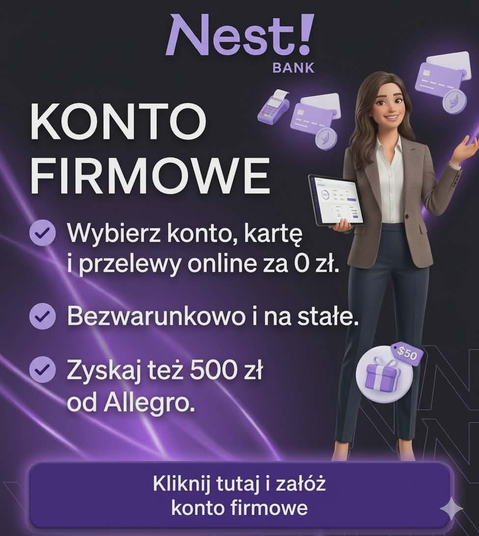 promocja nest bank: konto firmowe, karta i przelewy za 0 zł na stałe oraz 500 zł od allegro